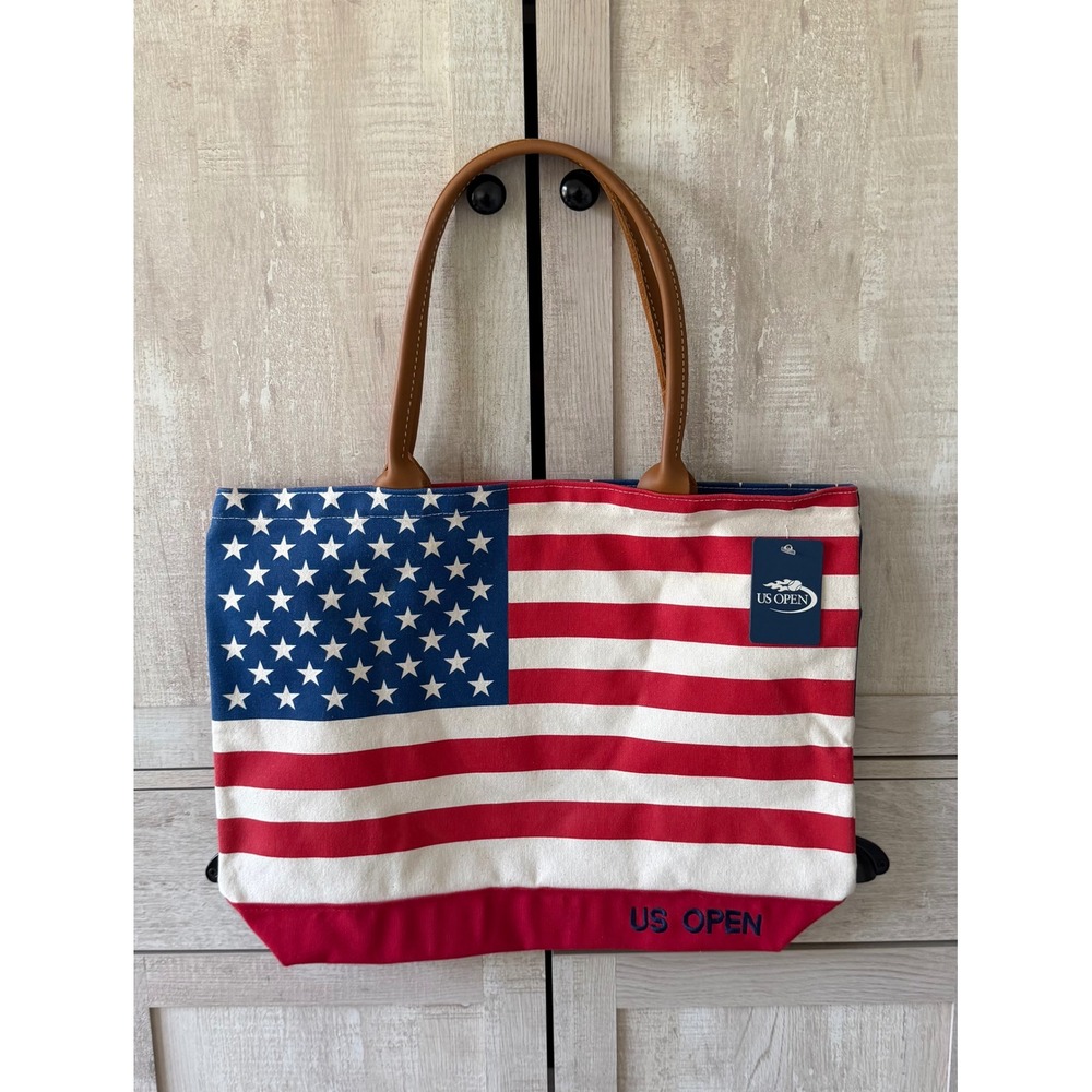 US Open American Flag Canvas Tote Bag USA Made NWT Patriotic Tennis